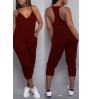 LW BASICS Euramerican Dew Shoulder Wine Red One-piece Jumpsuit