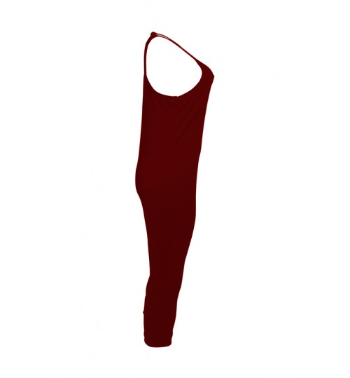 LW BASICS Euramerican Dew Shoulder Wine Red One-piece Jumpsuit