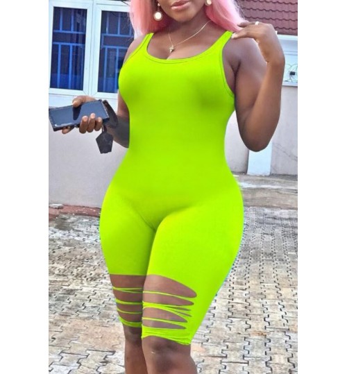 LW Leisure Hollow-out Green One-piece Romper