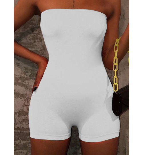 LW BASICS Casual Off The Shoulder Skinny White One-piece Romper
