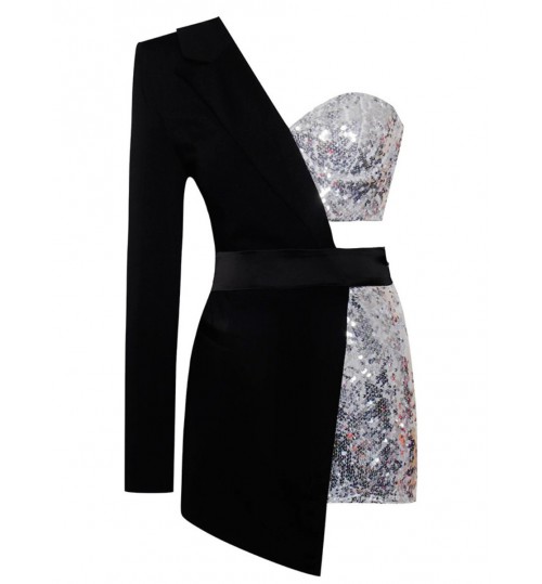 LW Sequined Patchwork Hollow-out Romper