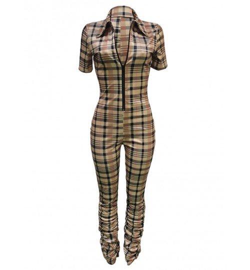 LW Plaid Print Stacked Jumpsuit