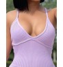 LW Casual Backless Rib-Knit Purple Romper