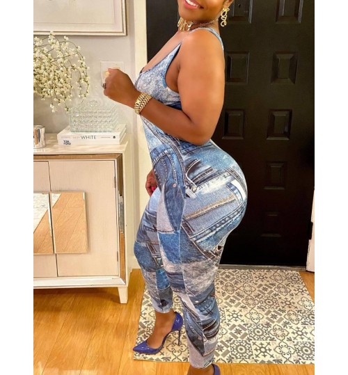 LW Imitation Denim Cami Skinny Jumpsuit