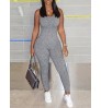 LW BASICS Casual U Neck Skinny Grey Jumpsuit