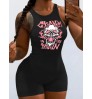 LW Skull Head Letter Print Cami Romper