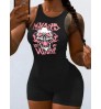 LW Skull Head Letter Print Cami Romper