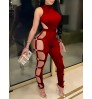 LW SXY Cut Out Metal Ring Decor Skinny Jumpsuit