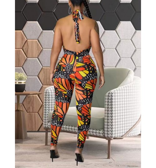 LW SXY Butterfly Print Bandage Cut Out Design Jumpsuit