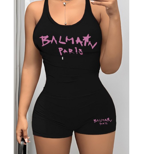 LW Letter Print Cami Skinny Romper