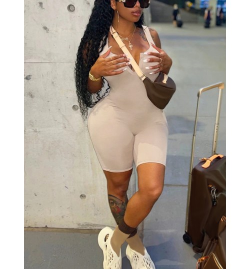 LW SXY V Neck Basic Skinny Romper