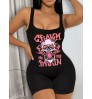 LW Skull Head Letter Print Cami Skinny Romper