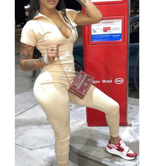 LW BASICS Zipper Design Skinny Jumpsuit