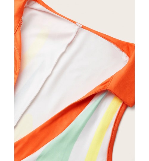 LW Mixed Print Button Design Romper