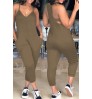 LW BASICS Euramerican Dew Shoulder Khaki One-piece Jumpsuits