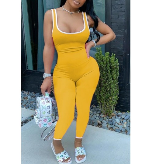 LW Sportswear Patchwork Yellow One-piece Jumpsuit