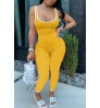 LW Sportswear Patchwork Yellow One-piece Jumpsuit