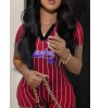 LW V Neck Letter Print Striped Romper