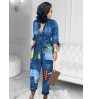 LW Street Turndown Collar Print Blue One-piece Jumpsuit