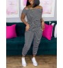 LW Casual Off The Shoulder Striped Lace-up Black One-piece Jumpsuit