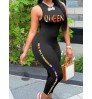 LW Queen Letter Print Striped Jumpsuit