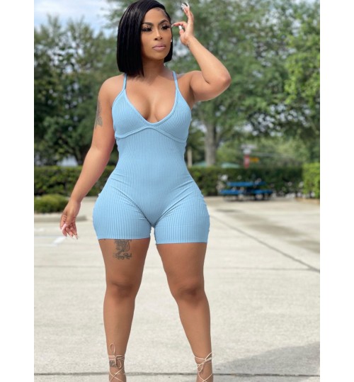 LW Casual Backless Rib-Knit Romper