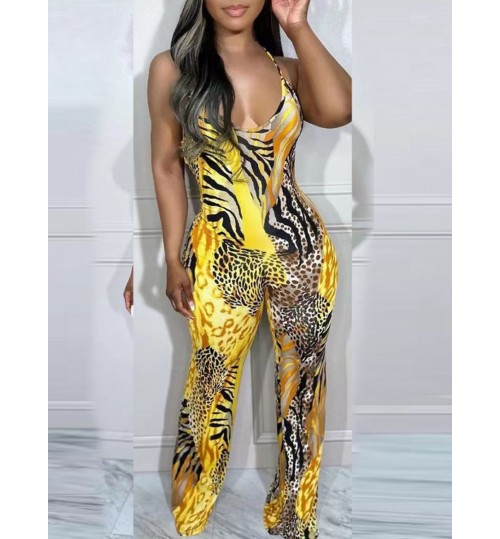 LW Leopard Print Backless Jumpsuit