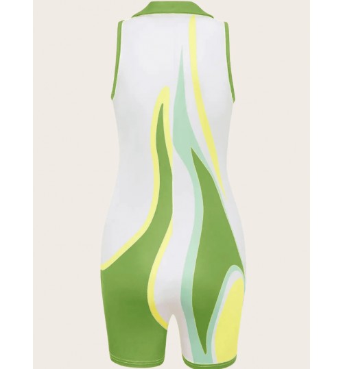 LW Button Design Print Skinny Romper