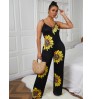 LW Sunflower Print Wide Leg One-piece Jumpsuit