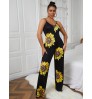 LW Sunflower Print Wide Leg One-piece Jumpsuit