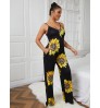 LW Sunflower Print Wide Leg One-piece Jumpsuit