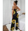 LW Sunflower Print Wide Leg One-piece Jumpsuit