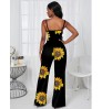 LW Sunflower Print Wide Leg One-piece Jumpsuit