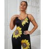LW Sunflower Print Wide Leg One-piece Jumpsuit