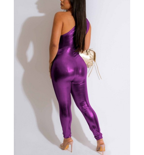 LW SXY One Shoulder Shiny Skinny Jumpsuit