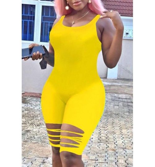 LW Leisure Hollow-out Yellow One-piece Romper