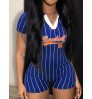 LW Basketball Letter Print Striped Romper