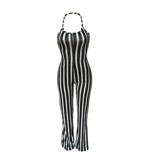 LW Sexy Striped Lace-up Hollow-out One-piece Jumpsuit(With Elastic)