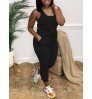 LW Casual U Neck Drawstring Black One-piece Jumpsuit