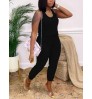 LW Casual U Neck Drawstring Black One-piece Jumpsuit