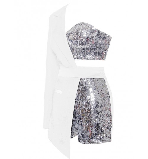 LW SXY Sequined Patchwork Asymmetrical Romper