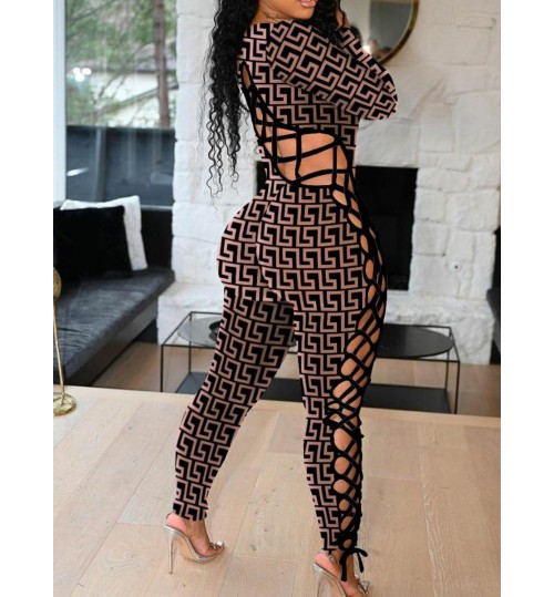 LW COTTON Geometric Print Bandage Design Jumpsuit