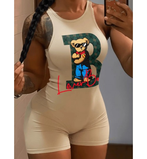 LW Cartoon Lover Letter Print Cami Romper