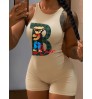 LW Cartoon Lover Letter Print Cami Romper