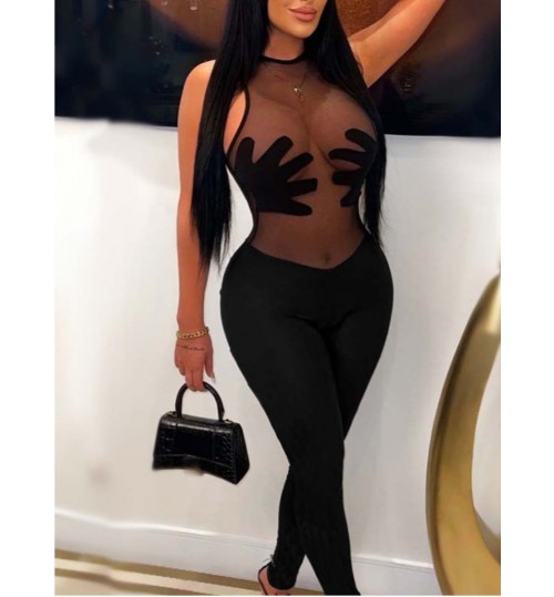 LW Palm Decor See Through Skinny Jumpsuit