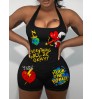 LW Cartoon Letter Print Cami Romper