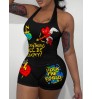 LW Cartoon Letter Print Cami Romper