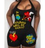 LW Cartoon Letter Print Cami Romper