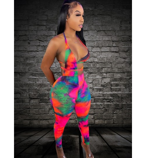 LW SXY Backless Tie Back Patchwork Jumpsuit