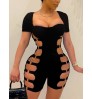 LW SXY Hollow-out Ring Detail Black One-piece Romper